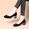 Coarse Heel Suede Light Mouth Single Shoes 2025 Autumn New Square Head Seven-character Buckle One Pedal Low Top Lightweight Popular Women's Shoes