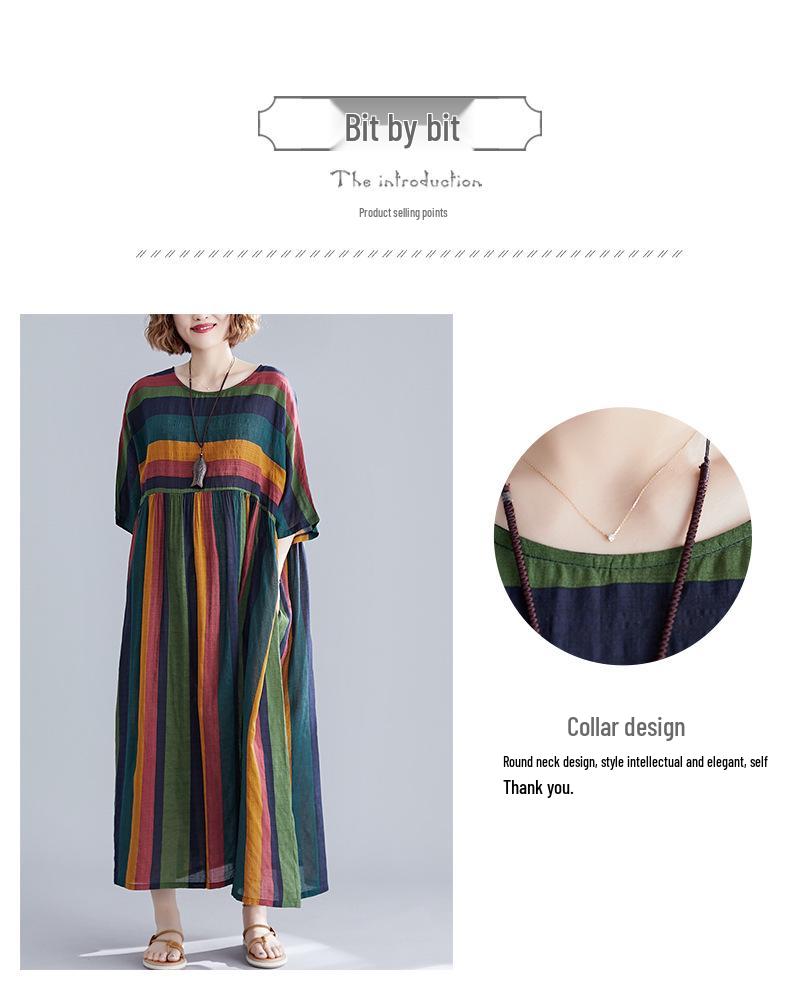 Plus Size Striped Short Sleeve Dress for Women