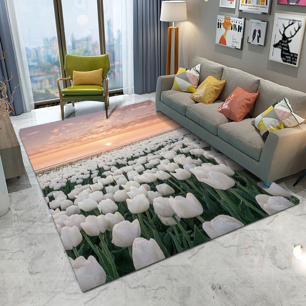 Nature Floral Pattern Floor Mat Various Styles with Flowers Butterflies and Water Scenes Non - Slip Rug for Home Decor