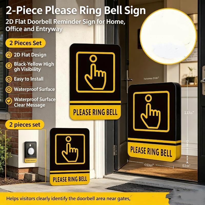 2 Pezzi Divertente Segno Acrilico "Si Prega di Suonare il Campanello" Impermeabile Decorazione Parete Porta per Negozio Caffetteria Ingresso Vendita al Dettaglio