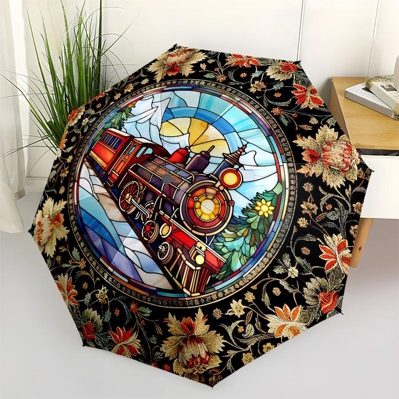 

Color Retro TrainThemed Automatic Opening and Closing umbrella - 8 Ribs, Suitable for Leisure and Going Out, Outdoor Accessory, Gothic Style