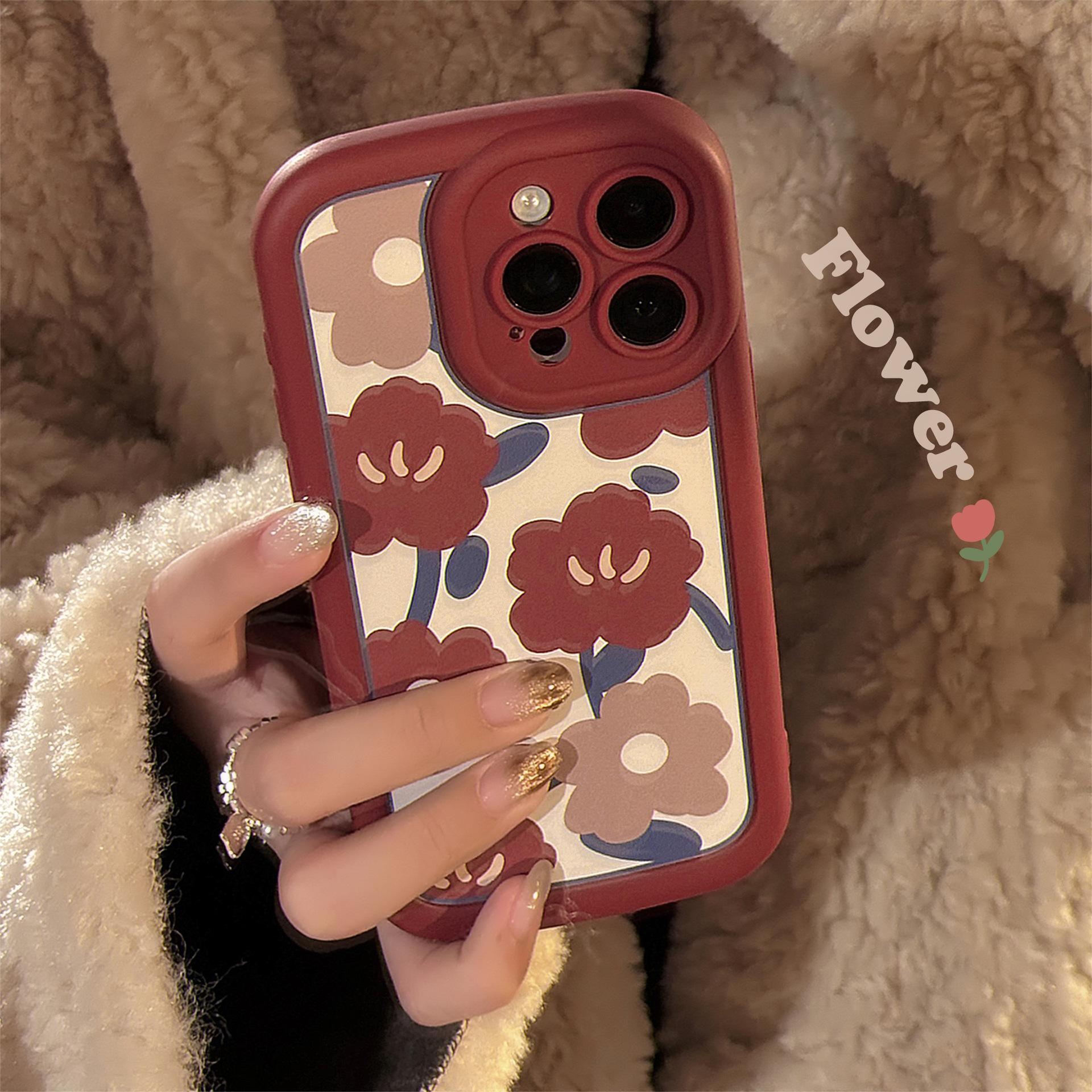 

Artistic Style Flower Apple 16 Mobile Phone Case Iphone15 Silicone 11 Suitable for 14promax Retro 12 Full Inclusive Soft 12pro