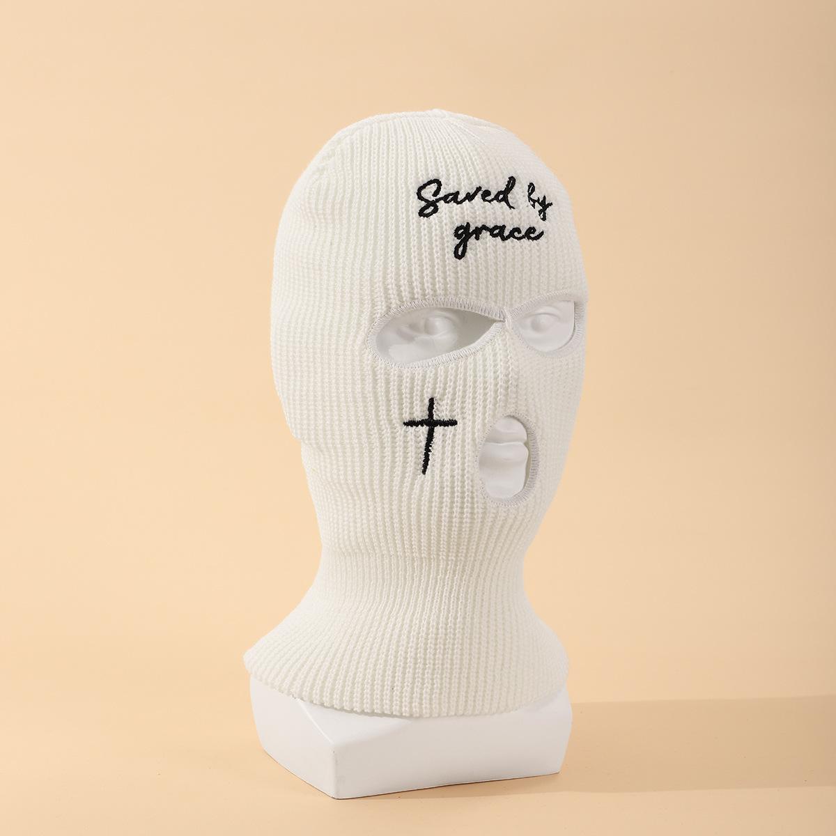 European and American popular street embroidery protective integrated headgear season cycling warm windproof wool knitted hat one size fits all