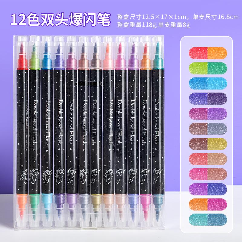 48/6Colors Double-headed Glitter Acrylic Markers Paint Pens Sparkly and Shiny for Rock Painting Stone Ceramic Glass Wood Fabric