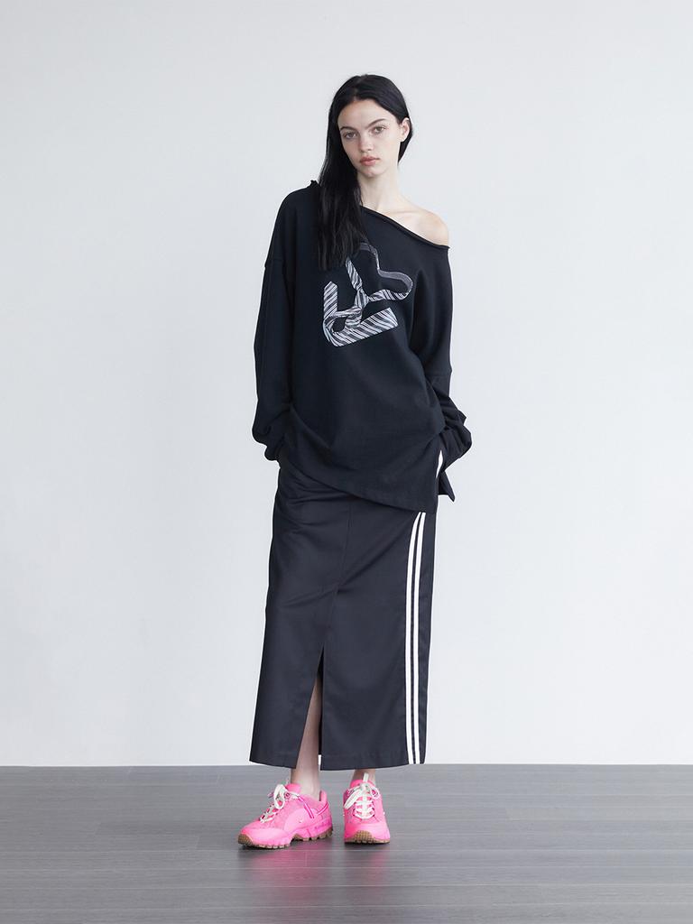 Holpeipeo Two-Line Long Skirt - Black