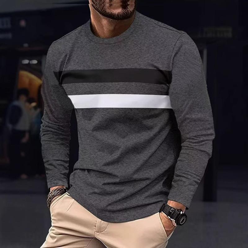 

Мужская футболка с длинными рукавами и круглым вырезом в контрастную полоску XXXL