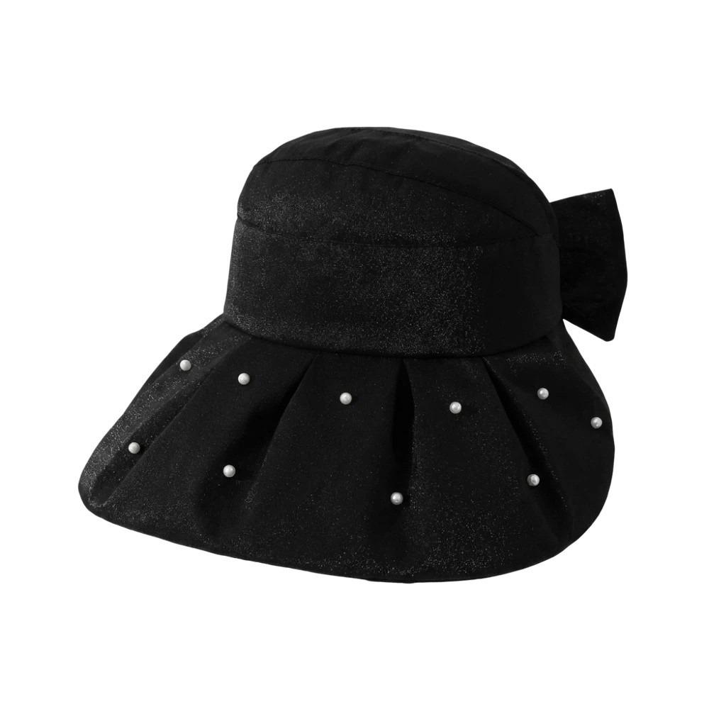 Windproof Women Pearl Bucket Hat Anti-UV Beach Cap Big Brim Sun Hat Summer Spring Autumn