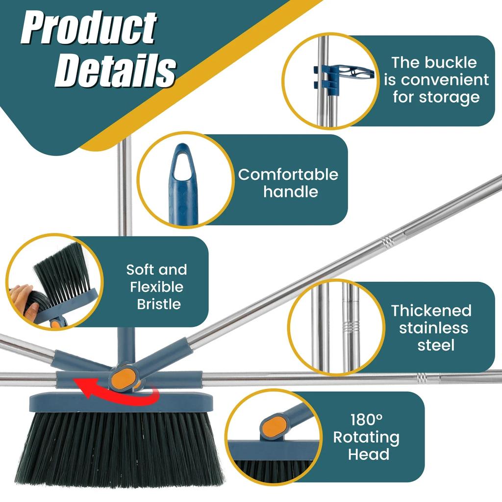 3Pcs Floor Cleaner Set 180°Rotating Brooms Folding Dustpan Garbage Collector Kitchen Tools For Sweeping Brush Household 2025