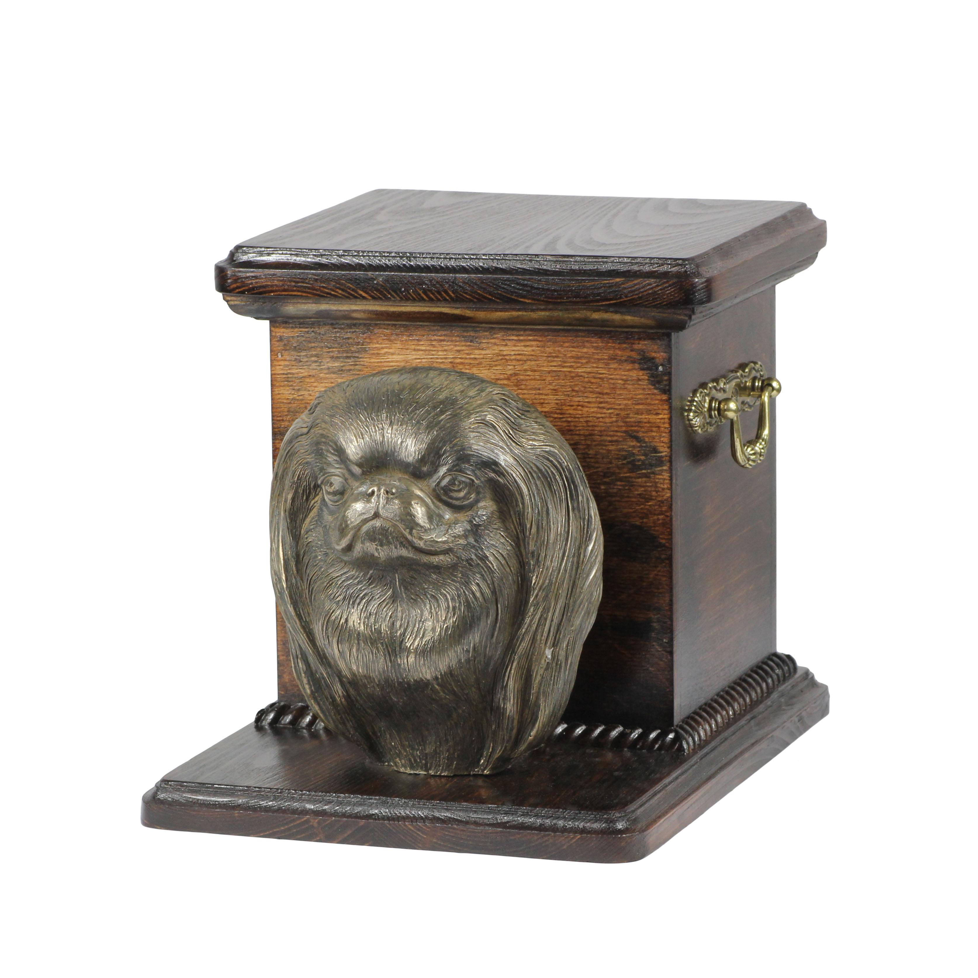 

Japanese Chin, Japanese Spaniel - urn for dog ashes with a statuette, elegant urn for a dog, unique urn with a bust of a dog by Art-Dog brand коричневий