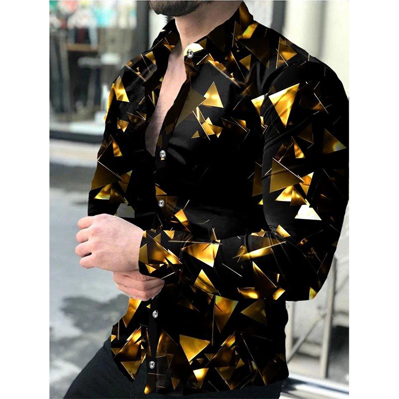Fashion Men's Designer Starry Sky Purple Blue Gold Luxury Social Men's Shirt Lapel Large Size Casual Dot Print Long Sleeve Top