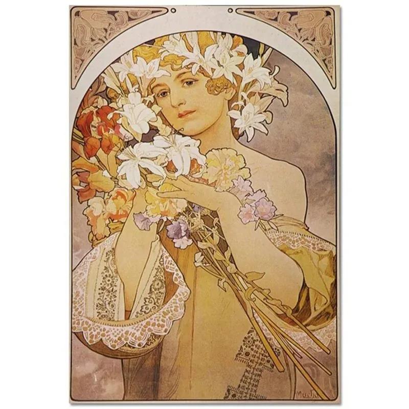 Alphonse Mucha Affisch Pinup-flickor Metallplåtskylt Konst Målning Dekorativa Väggplåtar För Bar Café Vardagsrum Hem Väggdekor