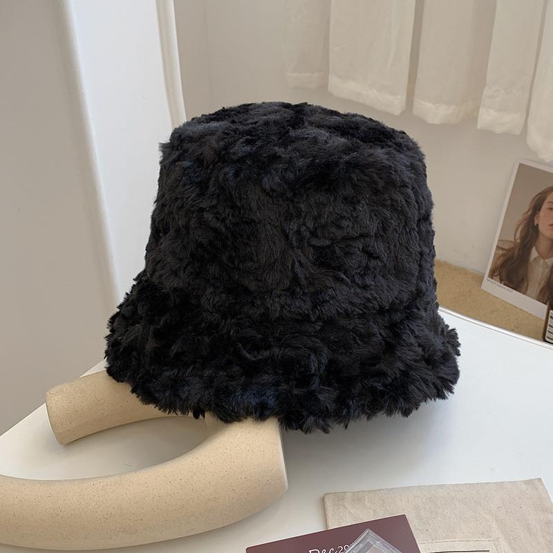 Fluffy Warm Beige Winter Hat For Women Sweet Korean Style Ear Bucket Protection