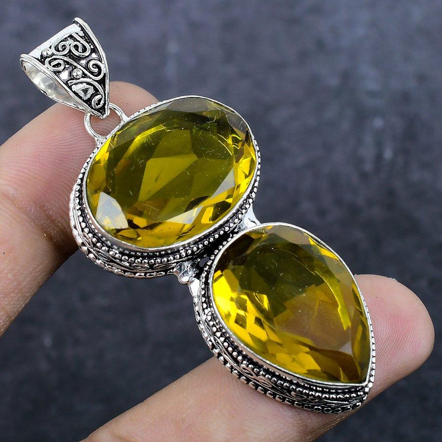 Natural Citrine Gemstone Handmade 925 Sterling Silver Jewelry Pendant 2.56" H7w56