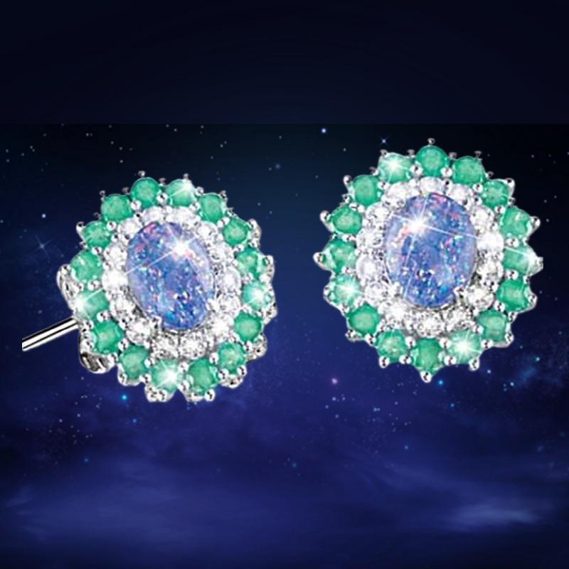 Luxury Diamond Inlaid Sea Blue Opal Earrings Female Ins Oval Elliptic Earrings French Premium