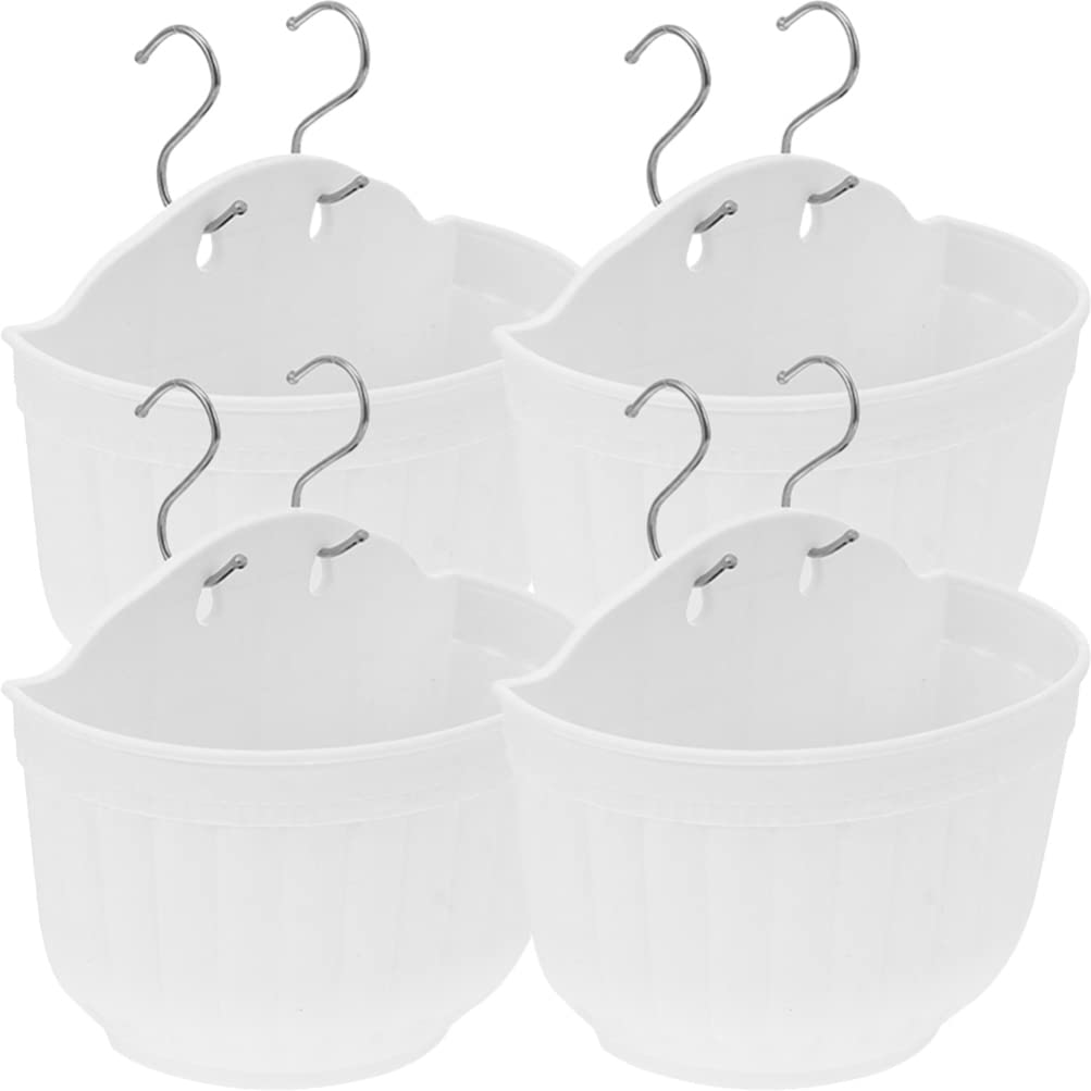 

OUNONA Small White Resin Planter with Hooks, Set of 4, for Balcony, Wall-Mounted Outdoor Use, Office, Shop, or Wedding Decor