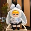 Cute Fluffy Bunny Ear Plush Vinyl Doll Keychain Bag Charm Pendant Soft Fuzzy Fabric Lace Dress Girls Birthday Gifts
