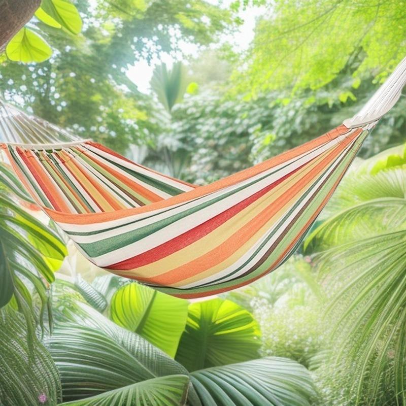 White Double Anti-Rollover Canvas Hammock - Portable Hanging Swing for Adults & Children, Thickened for Camping, Lounging, Sleeping.