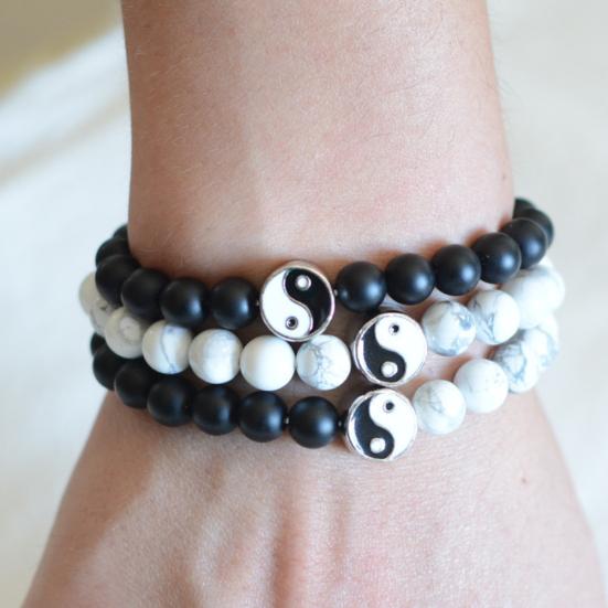 Fashion Classic Round Yin Yang Beads Unisex Bracelet Lovers Couple Jewelry Gift