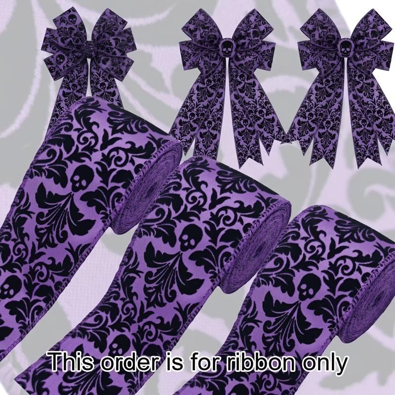 3 Rolls, 6 Yards In Total, Jute Ribbon With Damask Pattern, Purple Halloween Bow Ribbon, For Gift Wrapping, Craft Production And Decorative Bow Style 1
