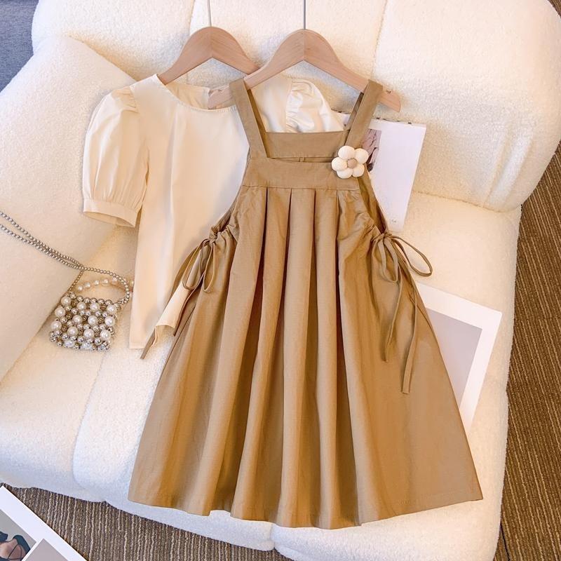 Summer Girls Two-piece Set Set Kids Top+Suspender Skirt 2Pic Children Flower Leisure Suit 3-14 Years Youth Party Clothes Kids Two-piece Set
