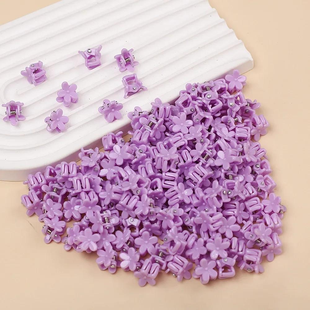 50Pcs Random Color Solid Cute Flower Y2K Compact Hair Claw Lovely Hair Decorate Clips Hairpins Kids Sweet Hair Accessories