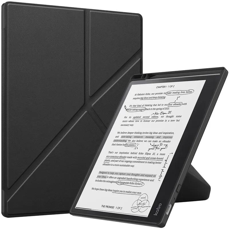 Pour Funda Kobo Elipsa 2e 10.3  Étui Intelligent pour Liseuse Porte-Crayon Housse à Support Multi-Pliage avec Dos Souple en TPU For Kobo Elipsa 2e noir
