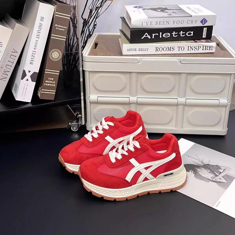 Retro color matching thick-soled women's new mesh breathable small height increase casual sports shoes