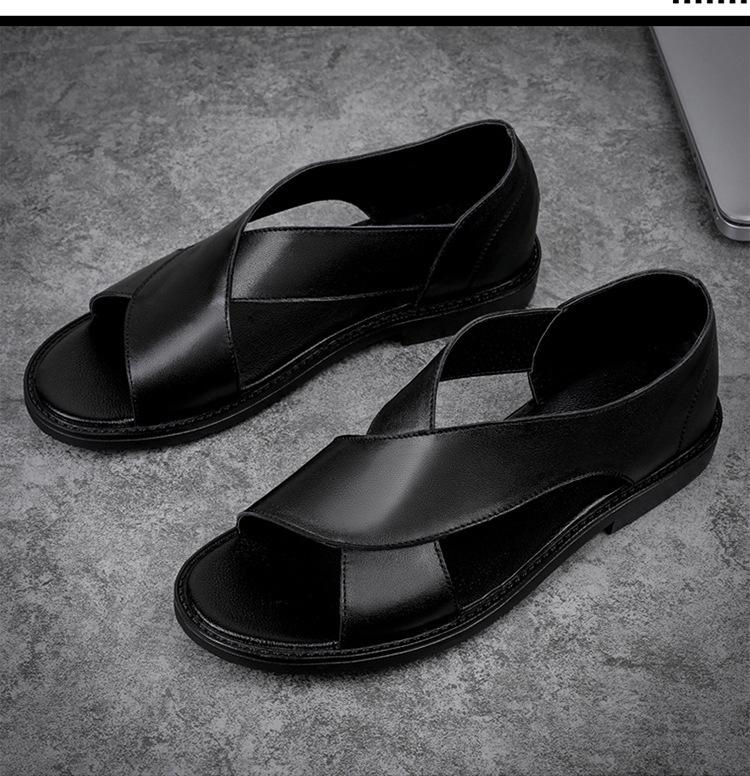 Men's Cowhide Leather Roman Sandals - New Casual Outdoor Summer Shoes with Soft Non-Slip Soles