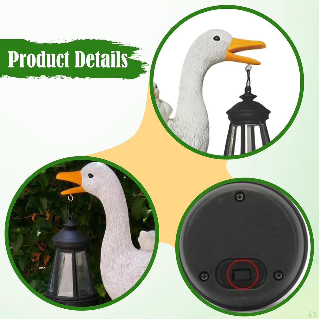 Garden Statue with Solar Light White Duck Figurine Lawn Decor Yard Art Sculpture for Patio Balcony