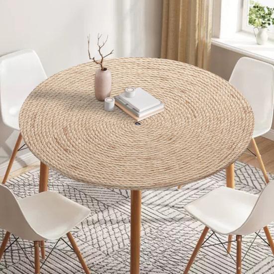 Round Table Cover 47.24" Washable Tablecloth with Elastic Edge 3D Stain-Resistant Table