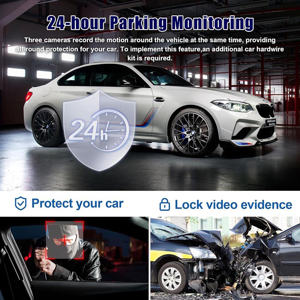 3Lens 1080P DashCam for Cars DVR WIFI Front Inside Rear Camera for Vehicle Black Box Video Recorder Car Accessories Hardwire Kit