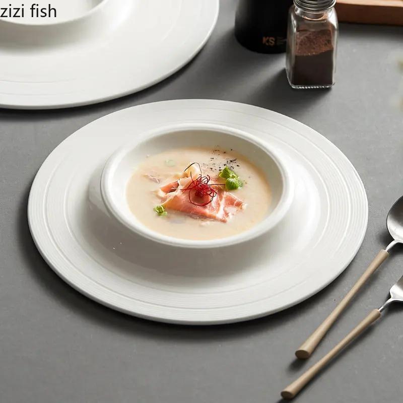 Line Pattern Ceramic Plate Creative Dessert Sushi Dish Snack Plate Molecular Cuisine Display Plate Artistic Conception Tableware