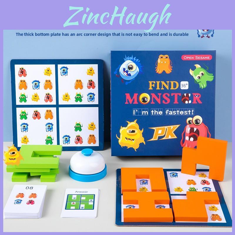 Wooden Monster Search Puzzle For Kids Focus Training With Cards And Blocks
