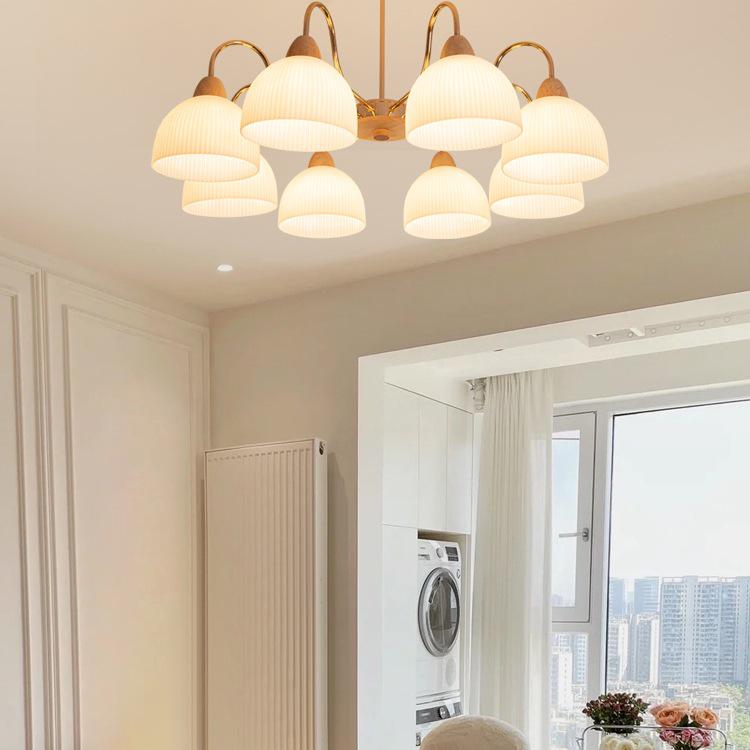 2025 Mid-Century Japanese Cream Solid Wood Chandelier for Living Room, Hall & Bedroom