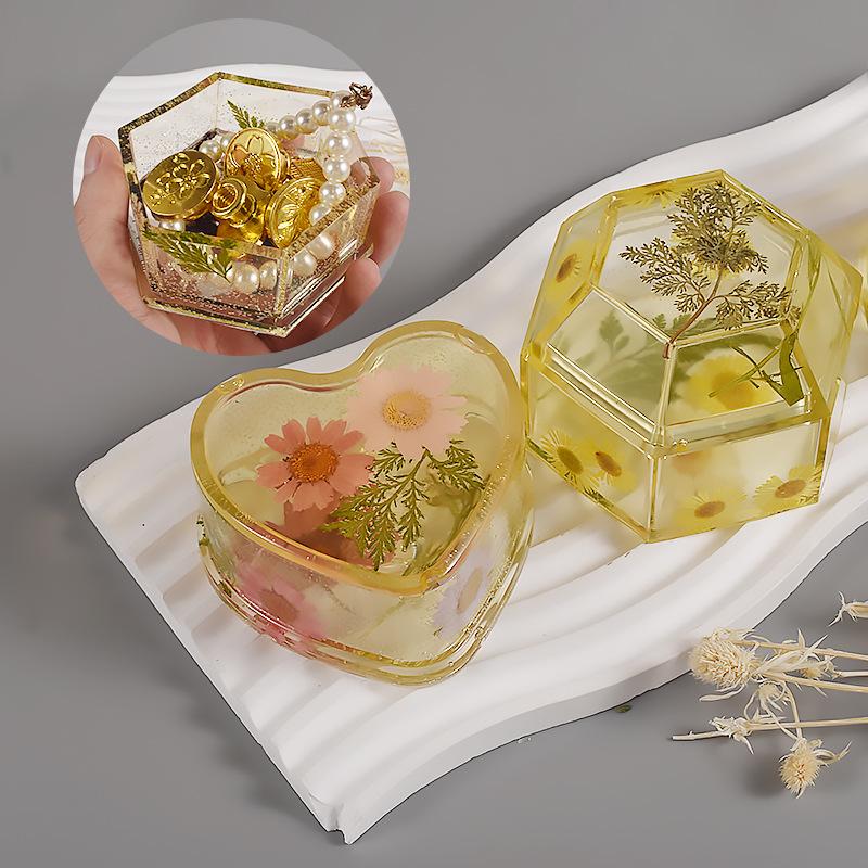 Round Hexagon Storage Box Mold Crystal DIY Epoxy Resin Heart Jewelry Box Silicone Mold Brush Pot Resin Mold Jewelry Handcrafts