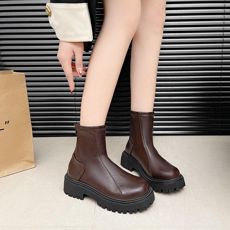 Women's Shoes Short Rubber Winter Round Toe Winter Chunky Heel Fashion Boots Fashionable Spring and Fall