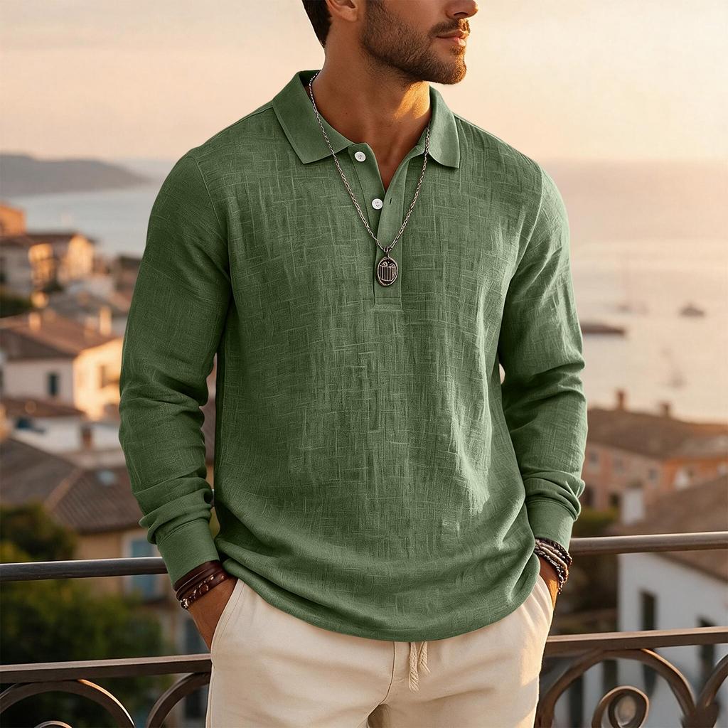 Men's Casual Long Sleeve Shirt in Slub Cotton Linen for Fall