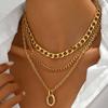 Individually Exaggerated Circular Pendant with Aluminum Chain, Multi-layer Layered Women's Necklace