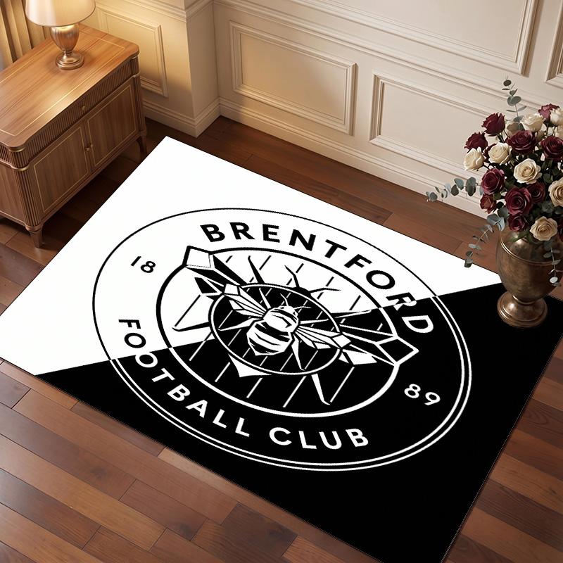 Brentford Football Print Crystal Velvet Rug, Comfortable Water Absorbent Non Slip Indoor Floor Carpet