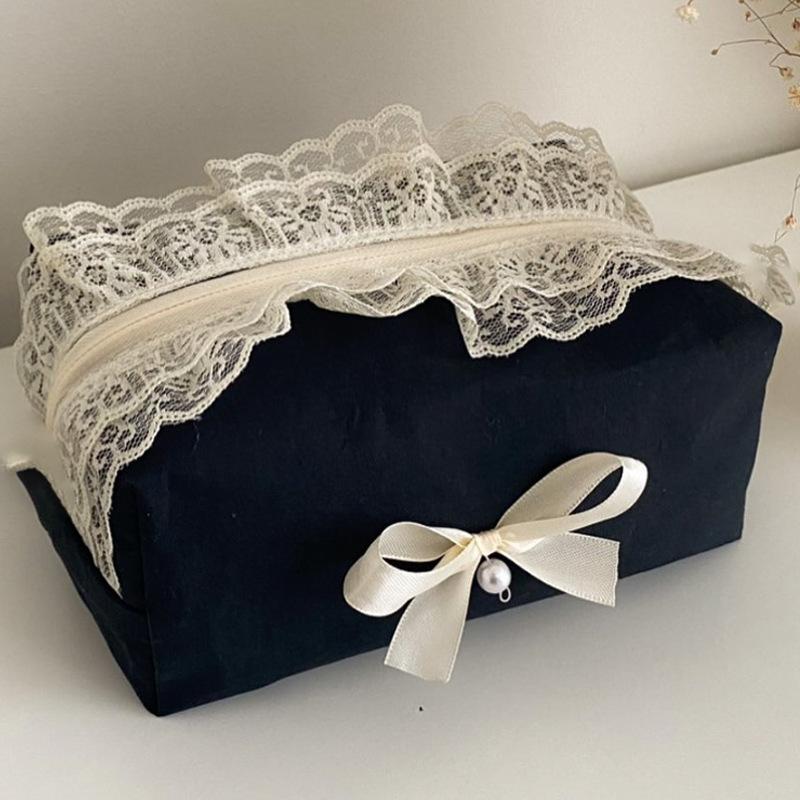 Damen schwarze Spitze Schleife Kosmetiktasche Große Kapazität Kulturtasche Reise Kosmetik Organizer Niedliche Koreanische Tragbare Tasche für Damen