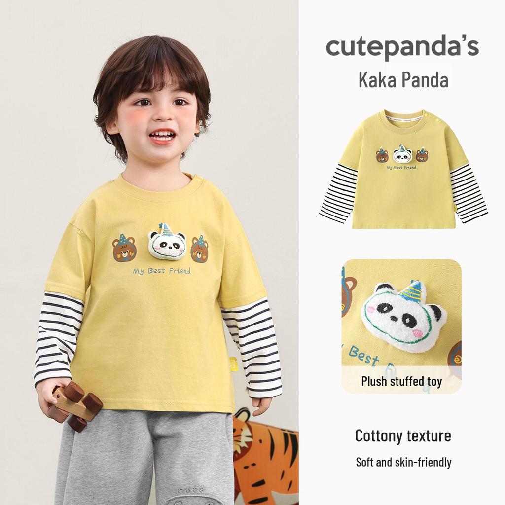 Kaka Panda Kids' Long-Sleeve T-shirt - Trendy Spring/Autumn Layer for Boys and Girls