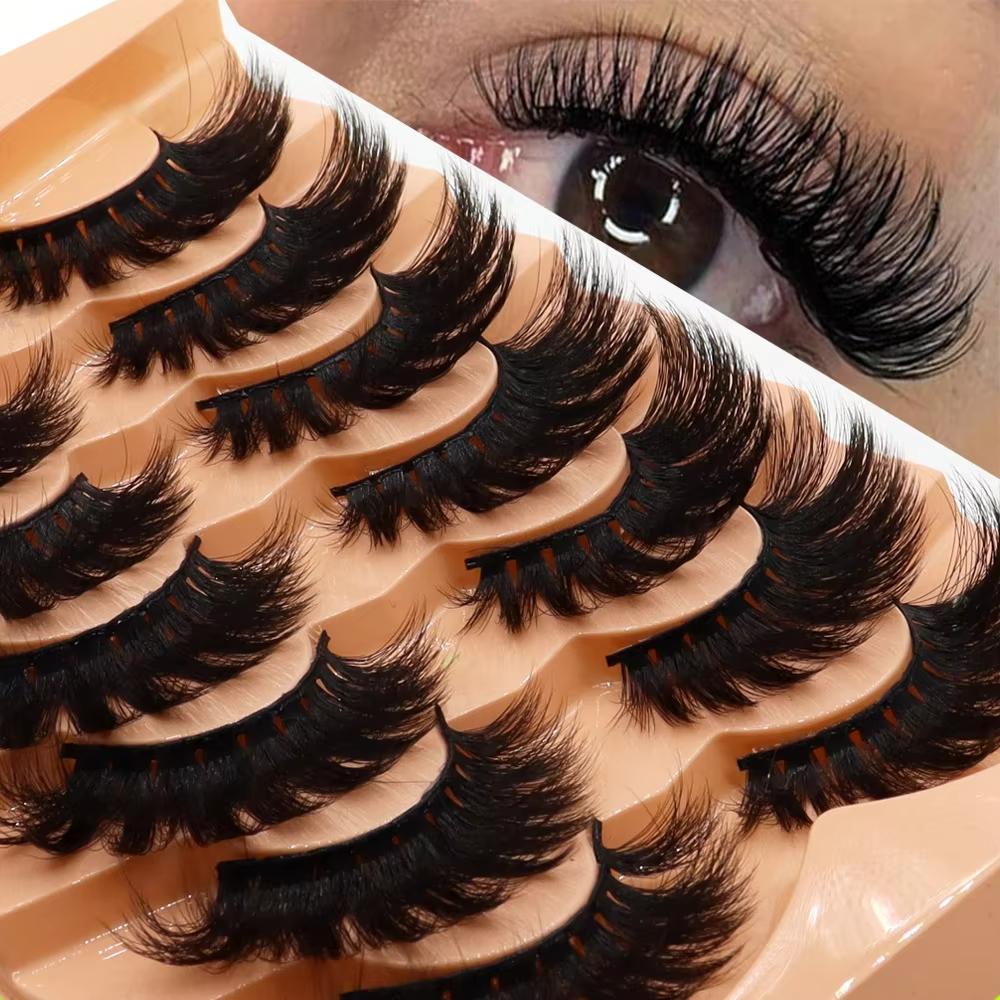 Bulk Pack 7-10 Pairs Wispy Volume Handmade Cruelty-Free False Eyelashes Natural Look Faux Mink Sets Mix Length Black Cotton