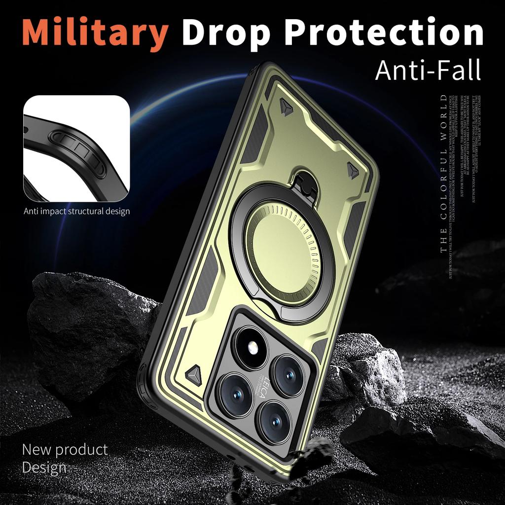 Für Xiaomi 14T Pro Hülle Militär-Panzer Stoßfest 360° Drehbarer Magnetischer Metallring Ständer TPU Rahmen Kunststoff Handyhülle Fundas