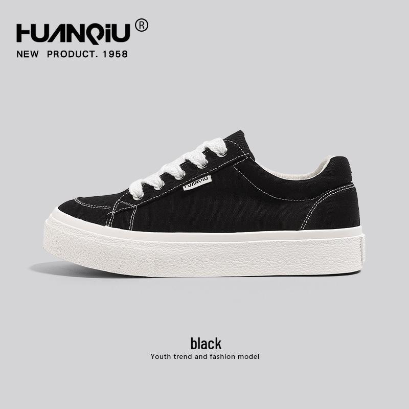 

Men s 2025 Spring Black Canvas Thick-Soled Sneakers - Casual & Versatile for Students and Couples 43 чорний