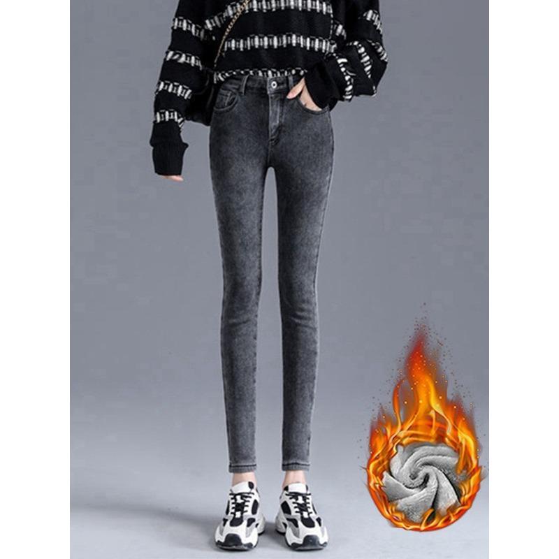 High-waisted Jeans Women's Pants Autumn and Winter Velvet New Outer Wear Thickened Tight Elastic Versatile Small Feet Pencil Pants