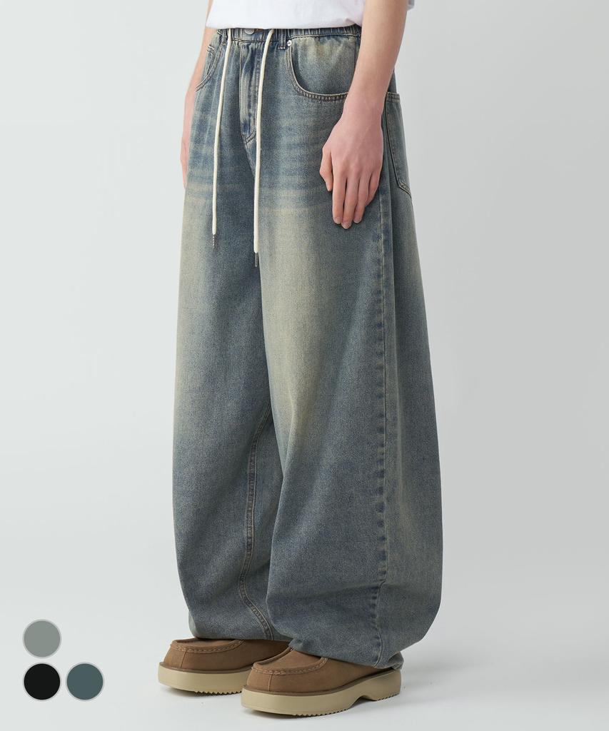 UNTAPPED STUDIO Vintage Front Wash Wide Balloon Denim Pants 4 Colors