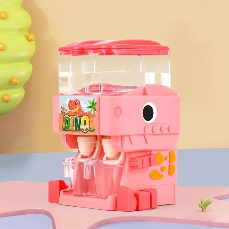 Children Dinosaur Dual Water Dispenser Toy With Cute Pink Blue Cold/Warm Water Juice Drinking Fountain Simulation Kitchen Toys