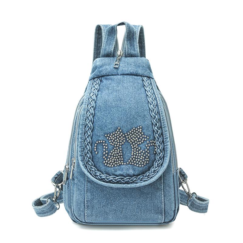Zaino Borsa a Tracolla da Donna Borsa da Petto Multiuso Zaino in Denim All-match