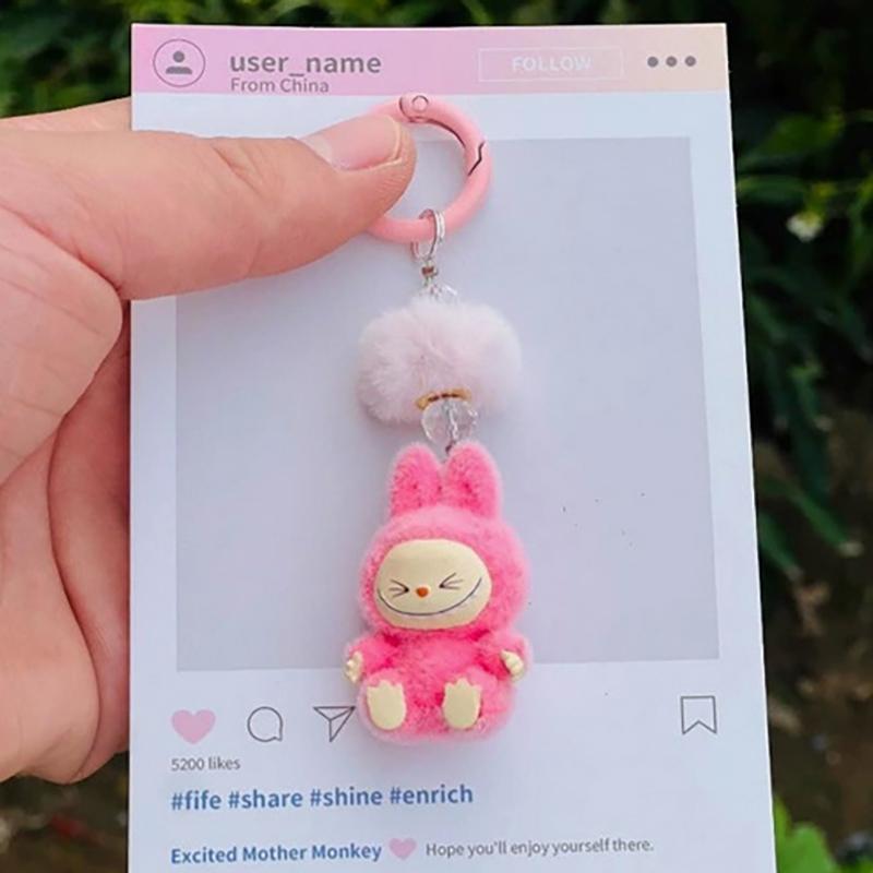 

Мини Флок Лабубу Каваи Частицы Брелок Сумка Шарм для Мобильного Телефона Брелок Подарок