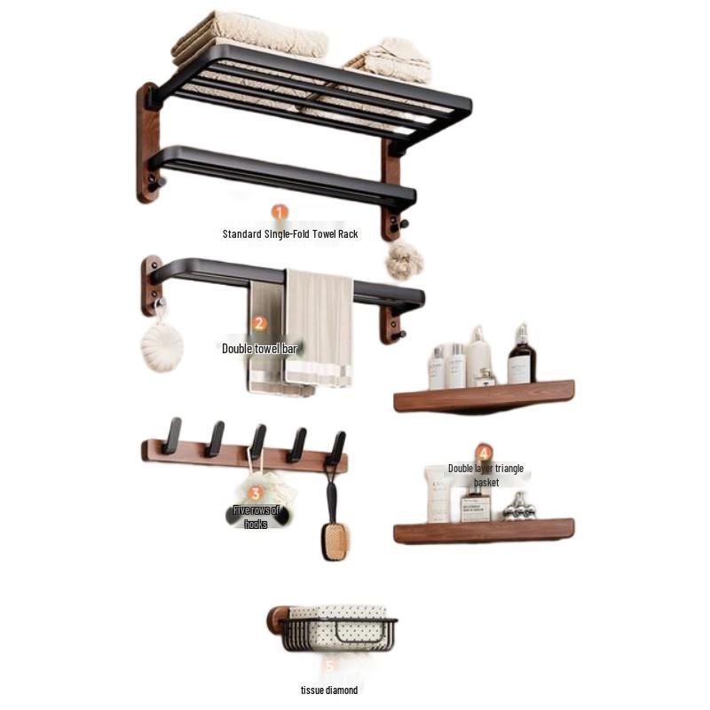 HANDUNYOU Black Walnut Wood 5-Piece Bathroom Hardware Set